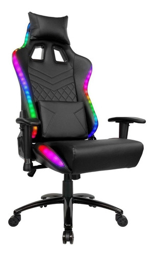 Imagen 3 de 10 de Silla de escritorio Audiotek MKZ-LKSGRGBTB301 gamer ergonómica negra con tapizado de cuero sintético
