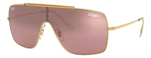 Anteojos de sol Ray-Ban Wings II Standard con marco de metal color polished gold, lente silver/pink de plástico degradada/espejada, varilla polished gold de metal - RB3697