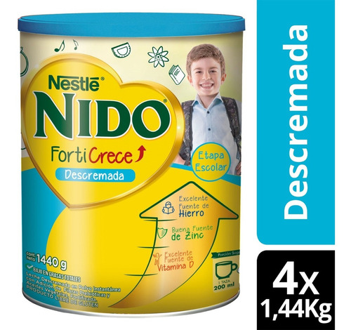 Leche Nido Forticrece Descremada 1.440g X4 Tarros