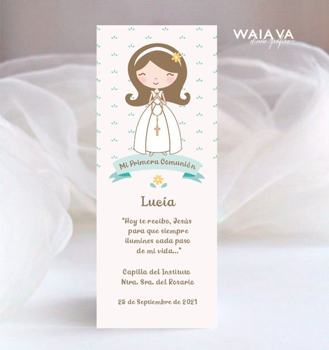 Imagen 7 de 10 de Estampas Primera Comunión Tarjetas Nenas Señalador X 3u