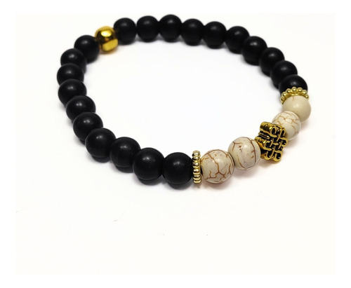 Pulsera Hombre Nudo Celta Dorado, Piedra Marfil Y Negra