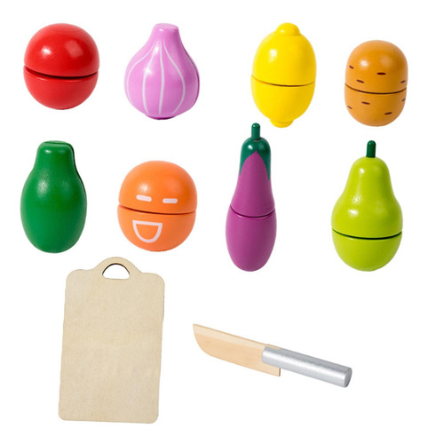 Juego De Comida De Madera Para Cortar , Juguetes 10 Piezas
