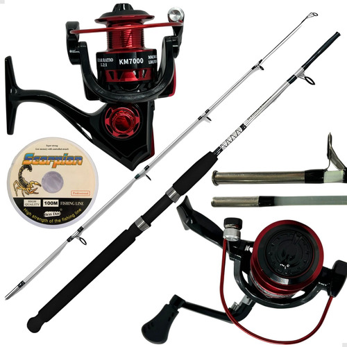 Kit Pesca Vara Fibra Vidro 15kg + Molinete 7000 E Linha 100m