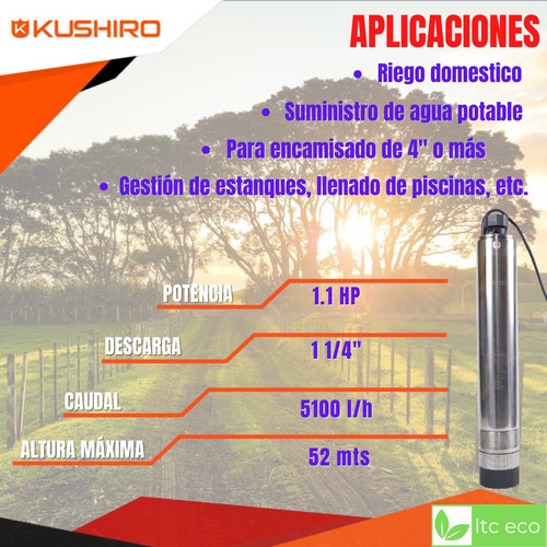Imagen 4 de 10 de Bomba Sumergible 1.1 Hp 52 Mt 5100 L/h Pozo Agua Riego