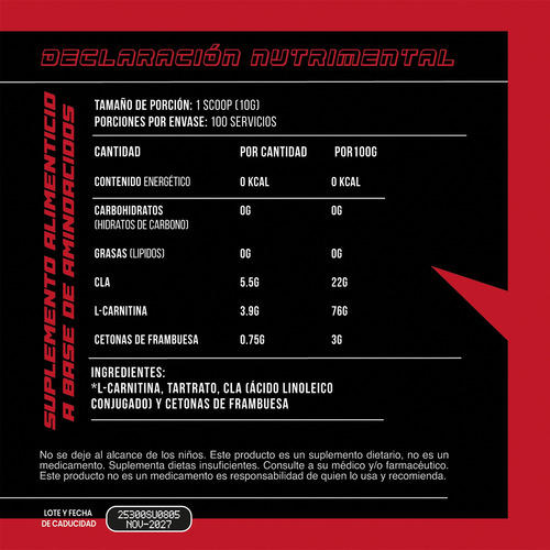 Cla + Carnitina 1kg 300 Suplements 100 Servs Naranja