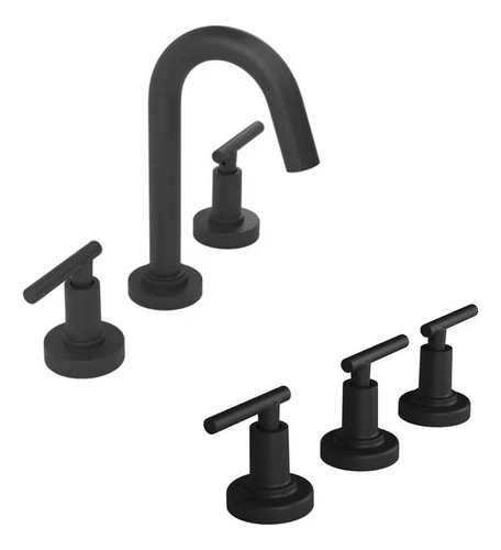 Kit Griferia Baño Lavatorio Y Bidet Soho Negra De Diseño 