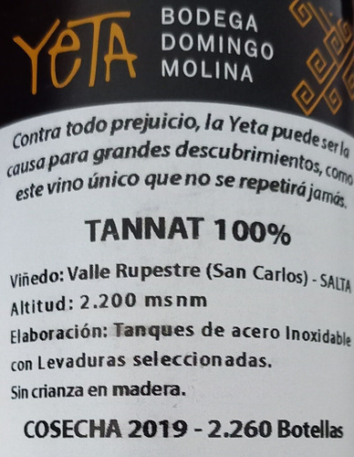 Vino Tinto Yeta Tannat X 750 Ml - Pmd