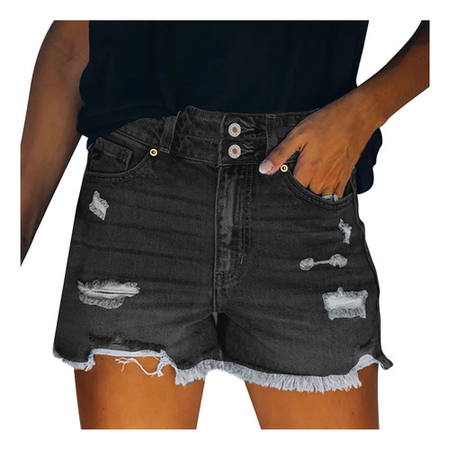 Pantalones Vaqueros Cortos Con Doble Botón Y Cintura Alta, T