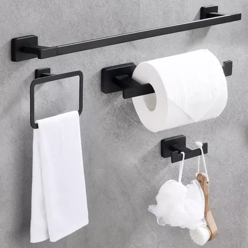 El juego de accesorios de baño incluye toallero de 24 pulgadas, soporte  para papel higiénico, barra de toalla de mano y gancho para bata, juego de