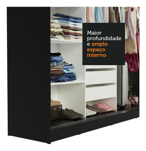 Guarda-roupa Casal Madesa Austin 4 Portas C Espelhos 3 Gav P Cor Preto