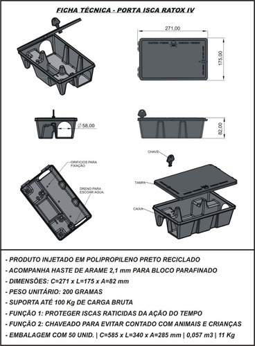 Armadilha Ratox Iv Para Colocar Raticida - 8 Porta Iscas