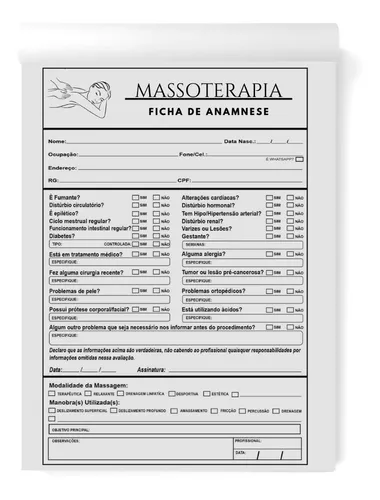 Bloco Anamnese Para Massoterapia Profissional Ficha Completa