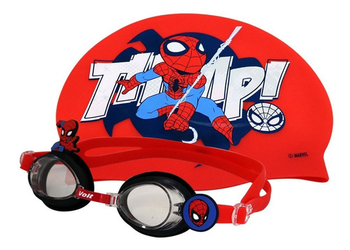 Set De Natación Voit Marvel Spider-man Kids Goggle + Gorra Color Rojo