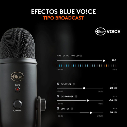 Micrófono Logitech Yeti Blue Streaming Multipatrón Usb Black Color Negro