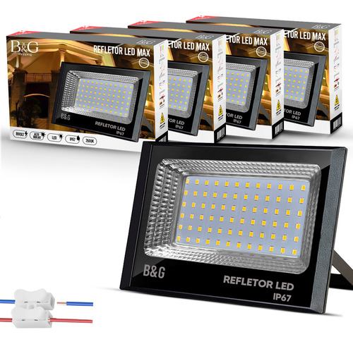 Kit 4 Refletor Holofote 200w Led Ip67 Prova D´agua Cor Da Carcaça Preto Cor Da Luz Branco Quente 3500k