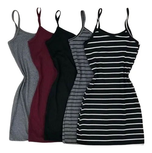 5 Vestidinho Tubinho Feminino Vestido Canelado Listrado Liso