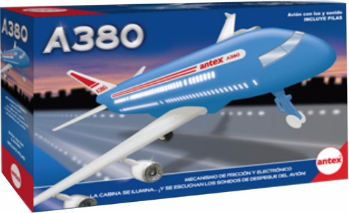 Avion Grande A Friccion Tecno A380 C Luz Sonido 46 Cm Antex Color Azul