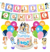 Comprar Set De 16 Globos + Banderín + Toppers Bluey Feliz Cumpleaños Azul Bluey Feliz Cumpleaños