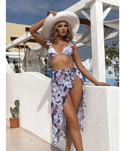 Conjunto De Bikinis Con Estampado Floral Y Ropa De Playa Par