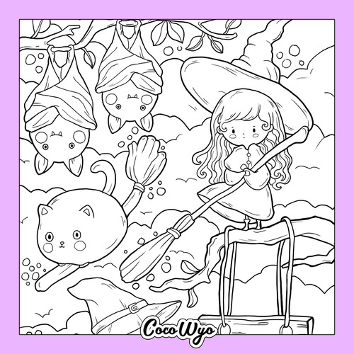 Cute Witch Stuff | Libro Anillado Colorear Pintar | Coco Wyo