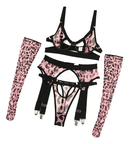 Lencería Coordinado Encaje Babydoll Con Tanga Leopard