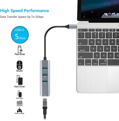 Imagen 6 de 7 de Adaptador Usb-c - Hub 3 Port Usb 3 + Red G. Ethernet