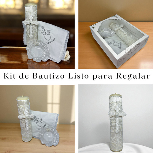 Kit Bautizo Vela, Concha, Toalla C/rosario Modelo Perlitas