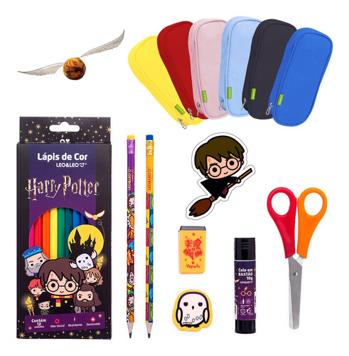 Lapis De Cor 12 Cores Harry Potter Kit Escolar + Estojo Cor da marcação Estojo Sortido