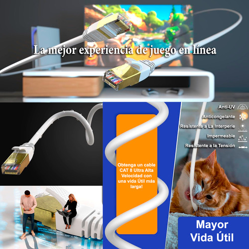 Cable De Red Cat8 Aspor Utp Oro 24k 30mts Wifi7 40gbps Sftp