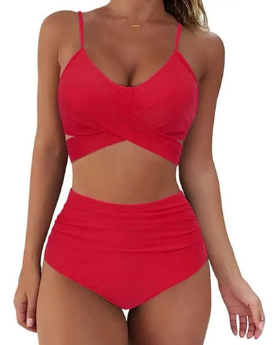 Bikini Tiro Alto Liso Push Up Cruzado Uniteduy