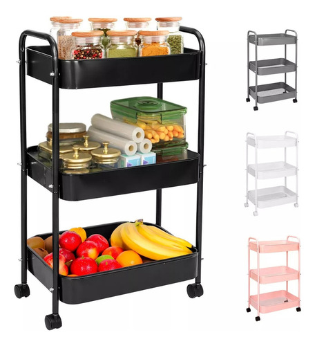 Carrito Transportador Organizador De Metal Metálico Ruedas Color Negro