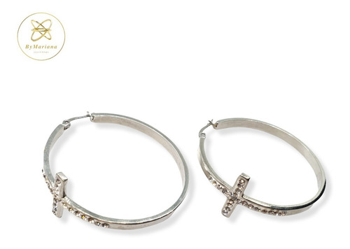 Imagen 3 de 5 de Aros Acero Quirurgico Cardinal Argolla Cruz Cubic 40 Mm