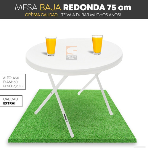 Imagen 4 de 10 de Mesa Ratona Baja Redonda 60 Cm Plegable Jardin Playa Camping