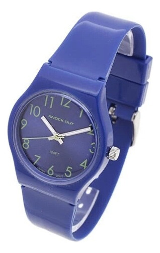 Reloj Knock Out Dama Modelo 8472 Malla Azul Fondo Azul 