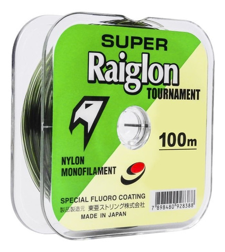 Linha Monofilamento Verde Super Raiglon 0,26mm 15,2 Lbs 100m