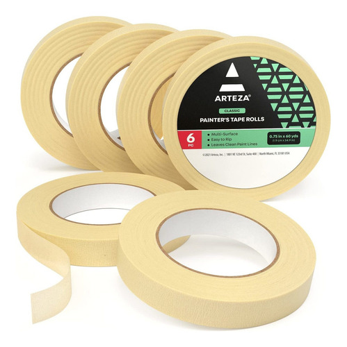 Arteza Masking Tape, 6 Rolls, 0.75 Inches X 60 Yards, Multi-