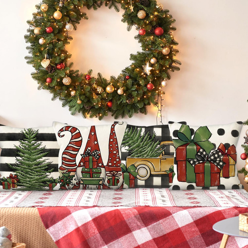 Juego De 4 Fundas De Almohada De Navidad, 18 X 18 Pulga...