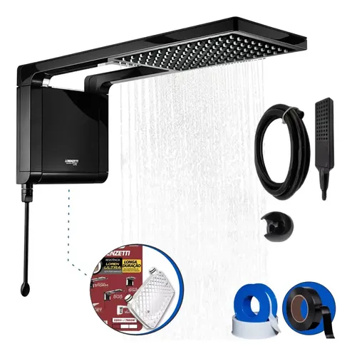 Lorenzetti Chuveiro Lorenzetti Acqua Storm Ultra Preto Kit Instalação