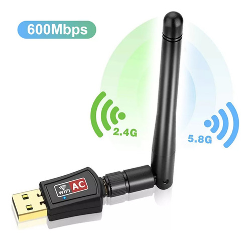 Adaptador Wifi Usb 5g Y 2.4g Con Antena Doble Banda 600mbps