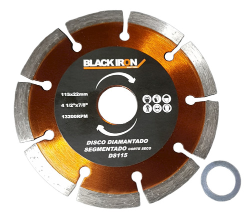 Disco Diamantado Segmentado 115mm 4,5´´ Black Iron Premium Color Naranja Metalizado