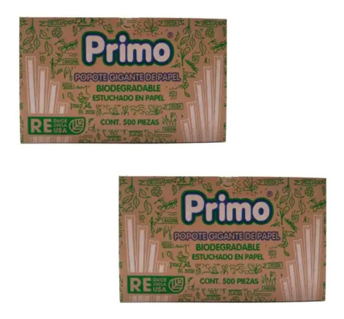 Popote Biodegradable Primo Con 500 Piezas -2 Cajas Color Blanco