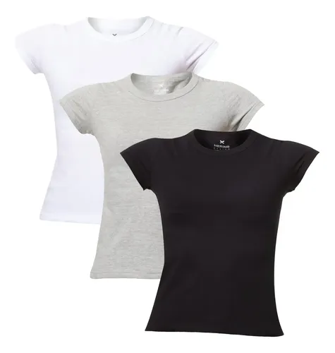 Kit Com 3 Camisetas Femi Slim Básicas Gola Redonda Hering