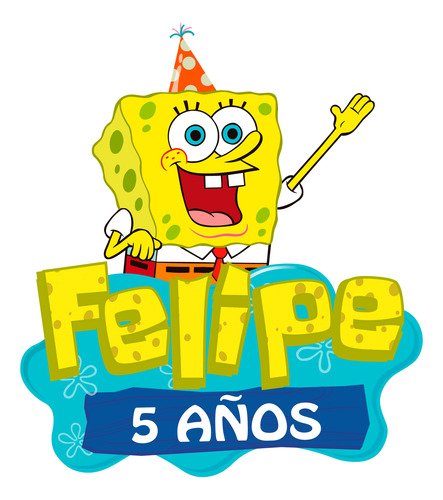 Logo Digital Bob Esponja Festejando Personalizado Con Nombre