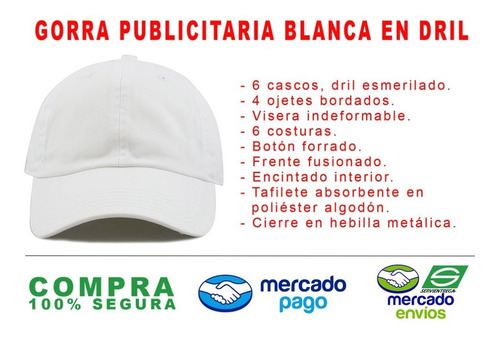 Docena De Gorra Publicitaria Blanca En Dril Hebilla - Velcro