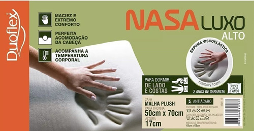 Travesseiro Nasa Alto Luxo Antiácaro Duoflex 50x70x17