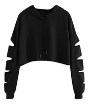 Comprar Hoodie Sudadera Con Cortes  Con Capucha Ombliguera