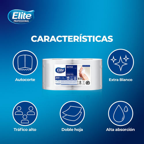 Imagen 2 de 6 de 2 Rollos De Toalla Doble Hoja Elite Professional De 200 Mts