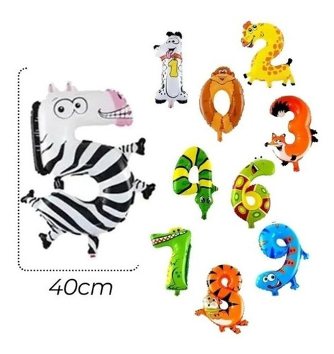 Imagen 7 de 10 de Set Globo Forma De Numero Diseño Animales 10 Numeros (todos)