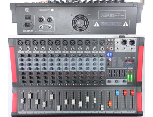 Imagen 2 de 2 de Consola Mixer Potenciada 12 C Usb Bt Efectos Mp3 Grab Sxm406