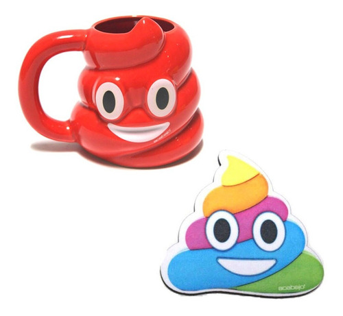 Acabajo Deco Set Emoji Popó: Taza Y Posataza Roja